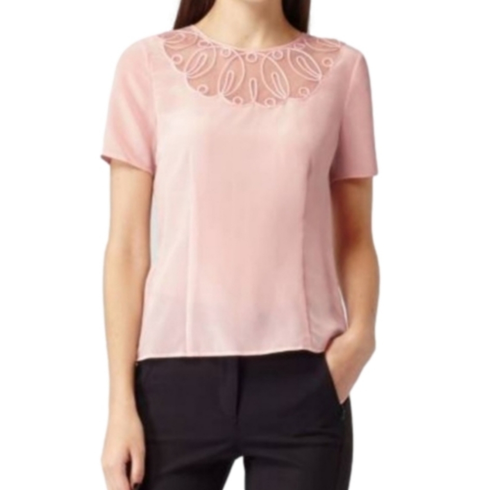 Reiss Blush Ballerina Pink Silk Swirl Blouse Top